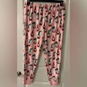 #806 - Christmas Gnomes on Pink Fleece Sleepwear Pants Pajama Jogger Bottoms